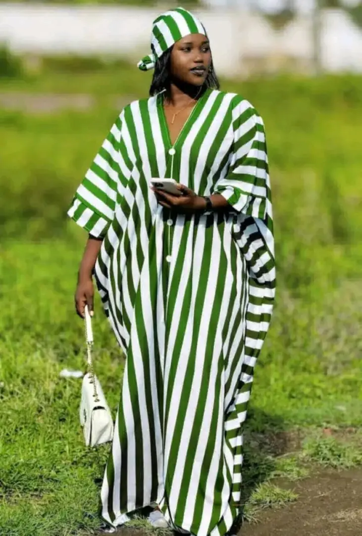 Kaftan Dress Blue/White Striped (Free Size) thumbnail 3