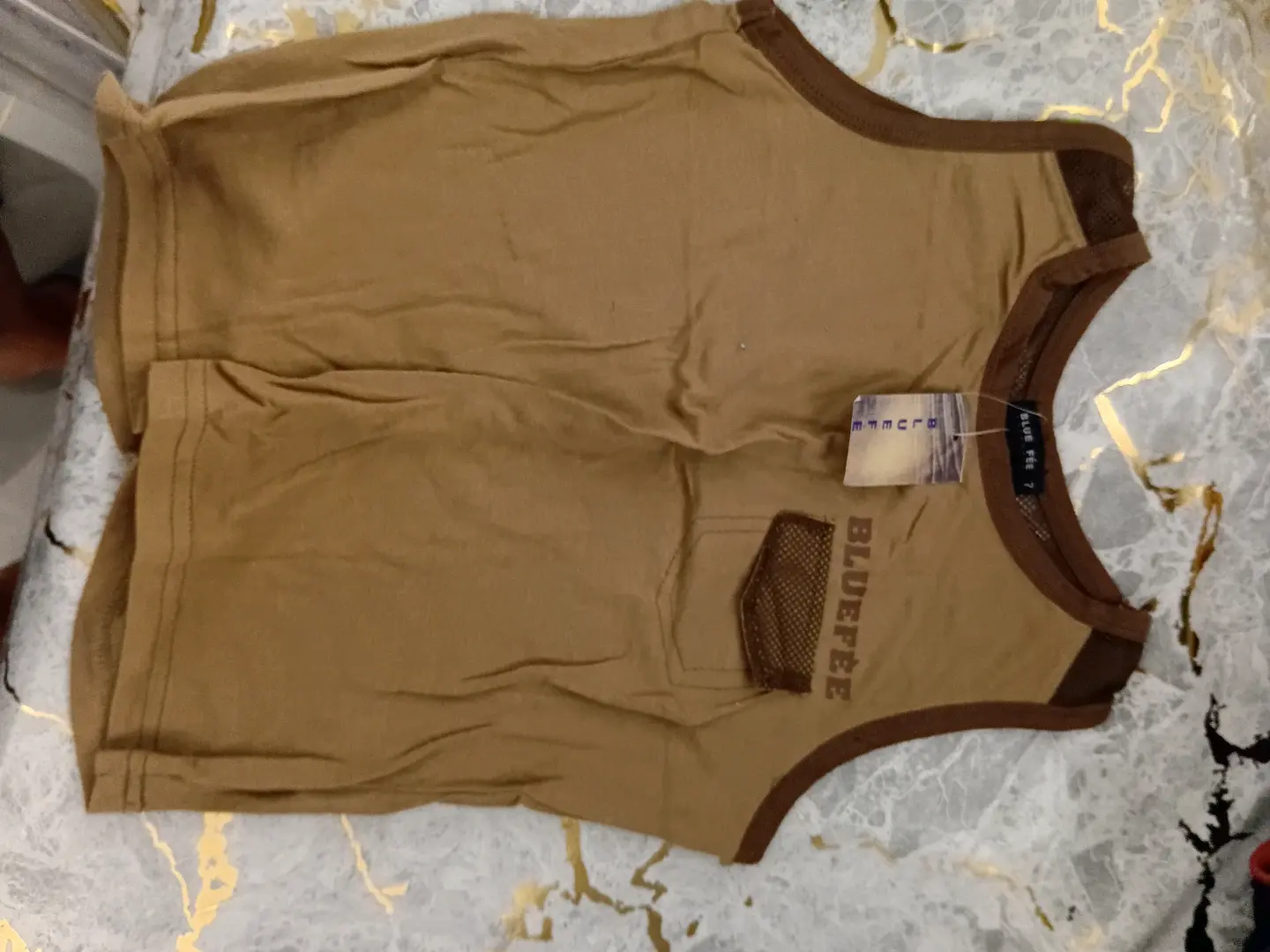 Kids' Brown Sleeveless Shirt (Blue Fee)
