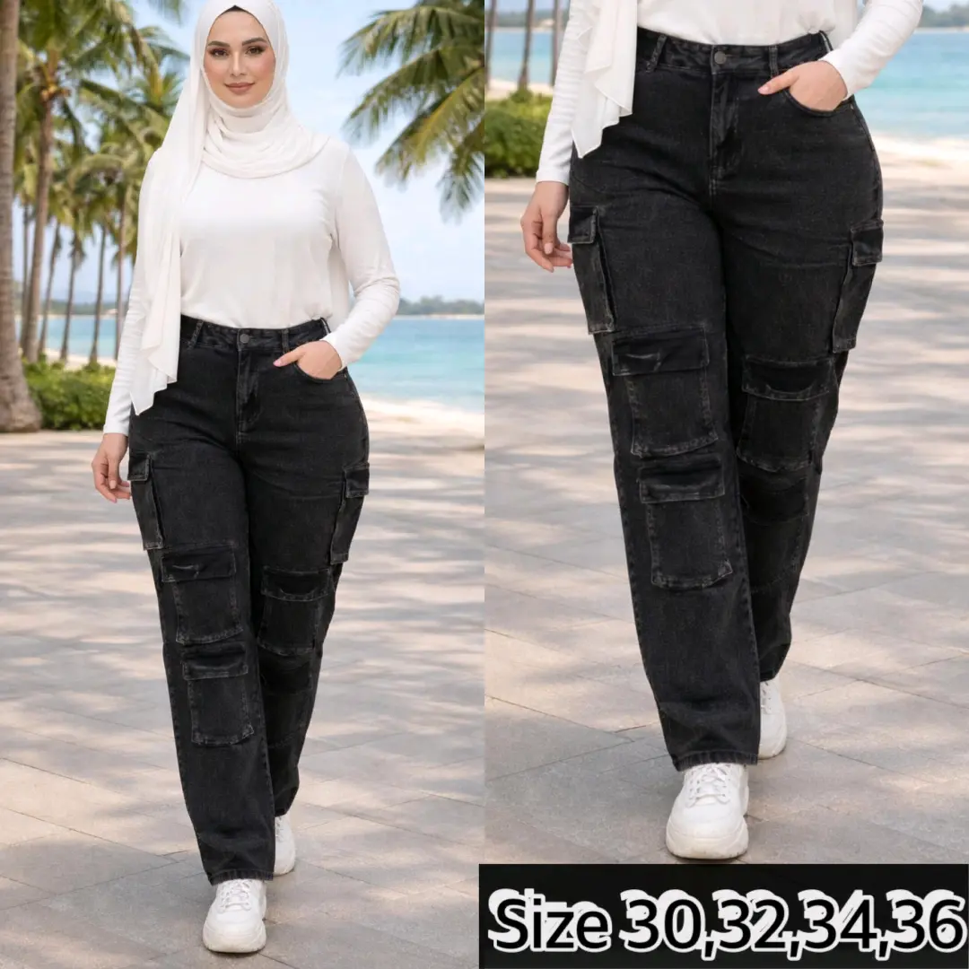 Women's Dark Blue Denim Cargo Pants thumbnail 2