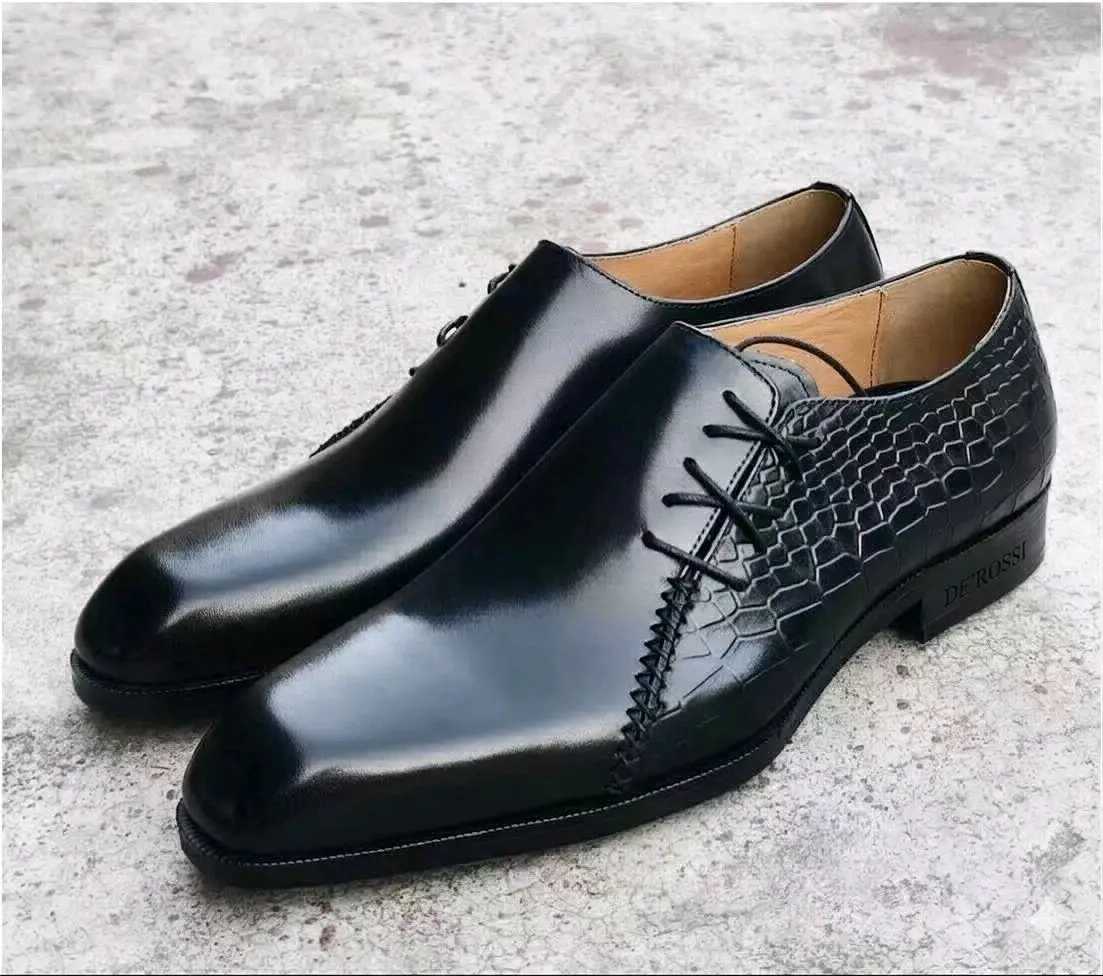 DE ROSSI Men's Black Leather Dress Shoes (Made in Italy) thumbnail 2