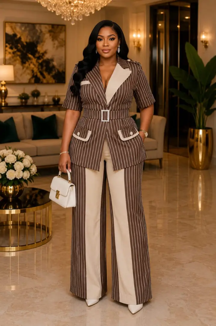 Women's 2-Piece Striped Suit Set