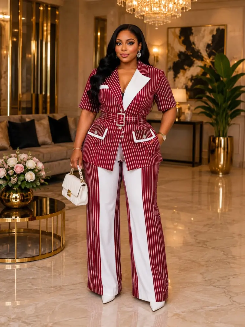 Women's 2-Piece Striped Suit Set thumbnail 2