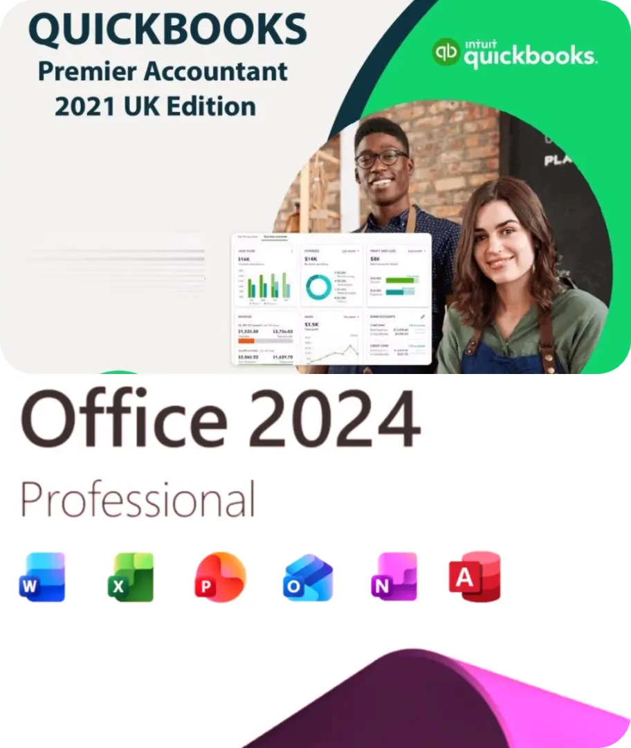 Intuit QuickBooks Premiere Accountant 2021 ( UK ) + Microsoft Office 2024 Professional Plus