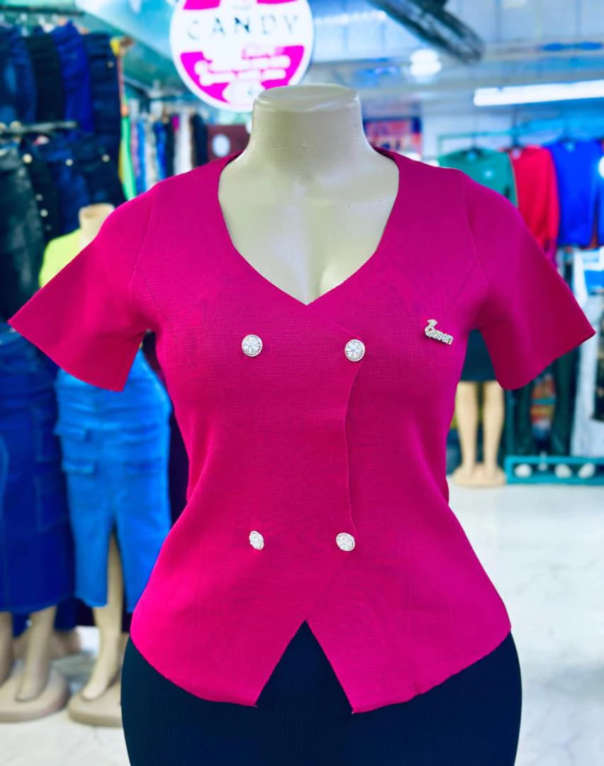 Red V-neck Blouse for Wholesale thumbnail 2