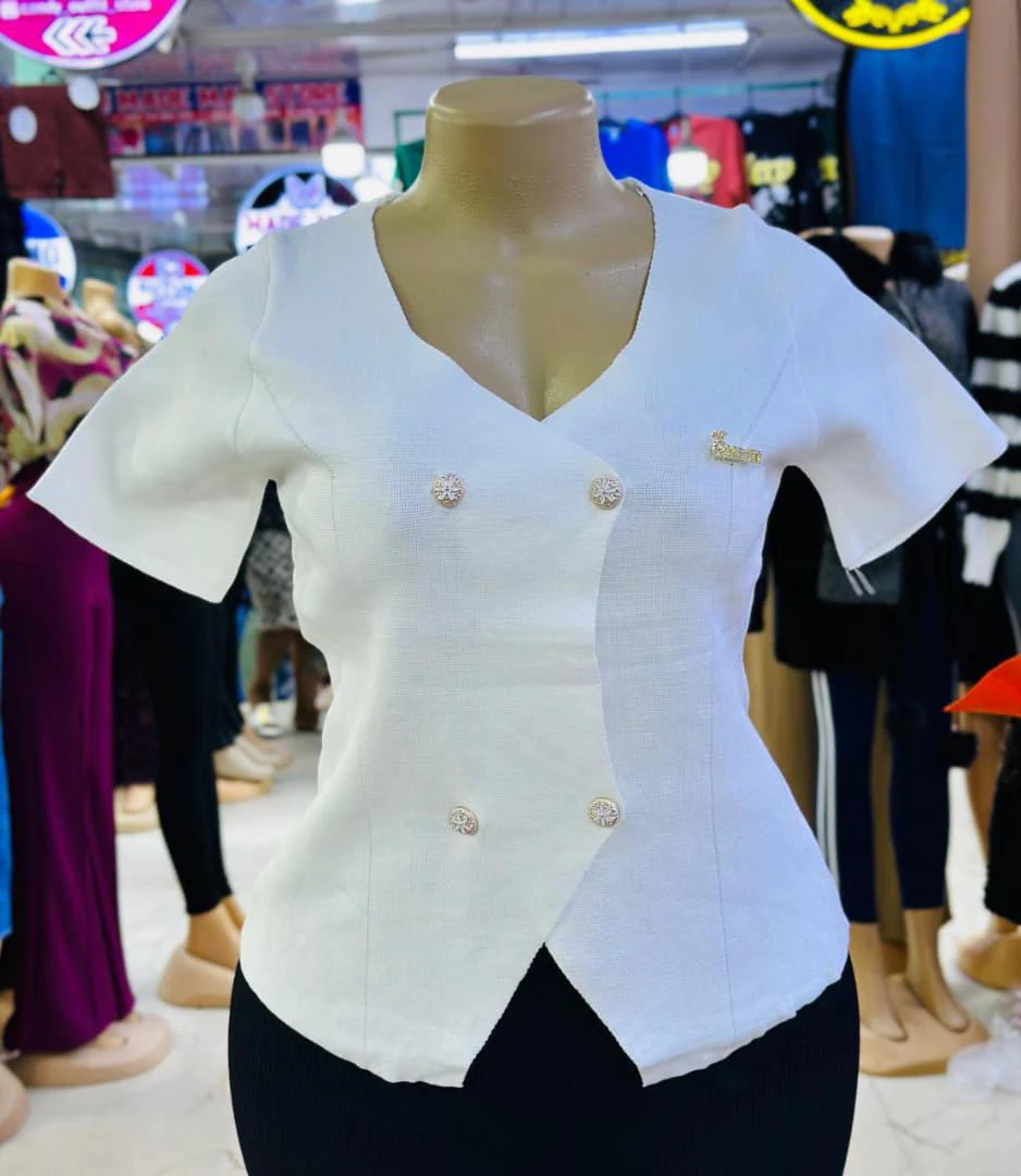 Red V-neck Blouse for Wholesale thumbnail 3