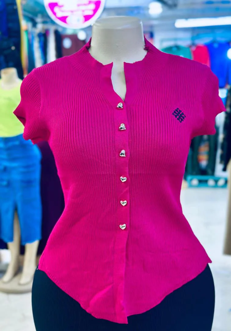 Red V-neck Blouse for Wholesale thumbnail 7