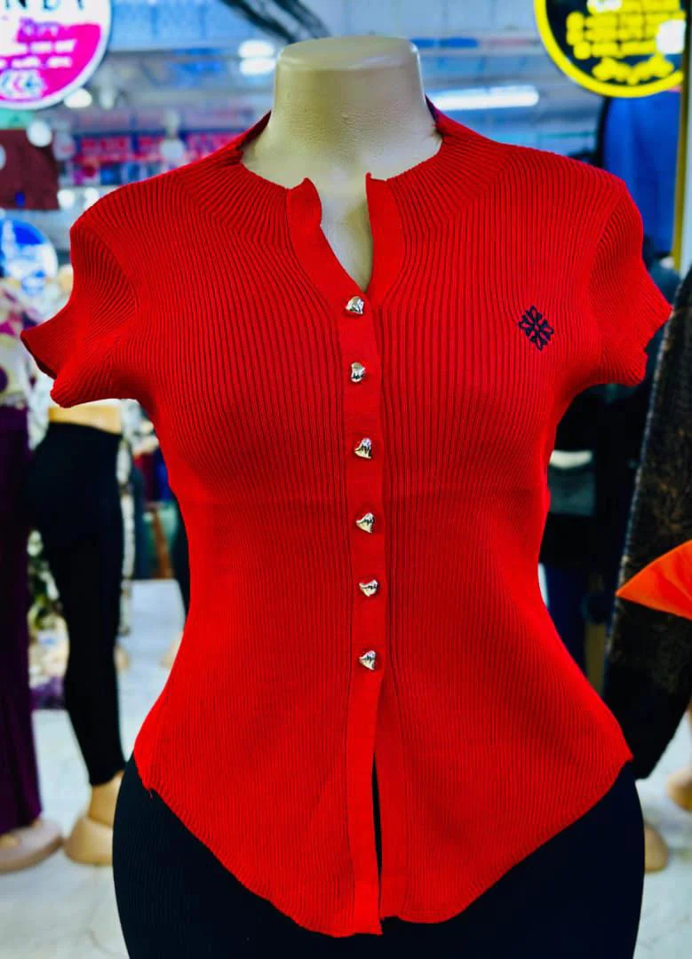Red V-neck Blouse for Wholesale thumbnail 8