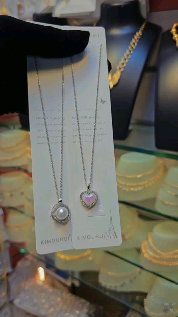 Silver Necklaces with Pearl and Pink Stone Pendants