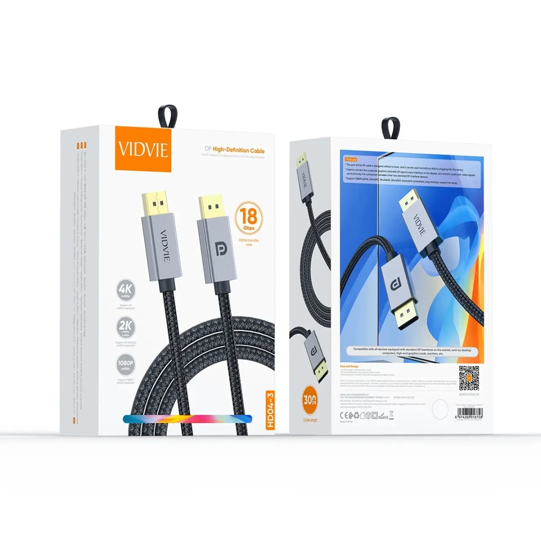 VIDVIE HD04-3 DisplayPort Cable 4K 18Gbps