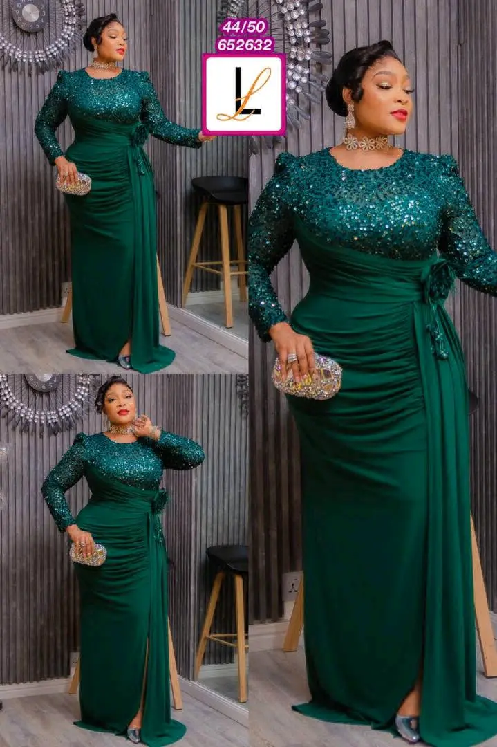 Long Evening Dress with Sequined Sleeves thumbnail 2