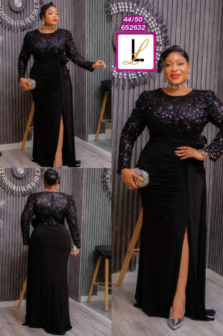 Long Evening Dress with Sequined Sleeves thumbnail 3