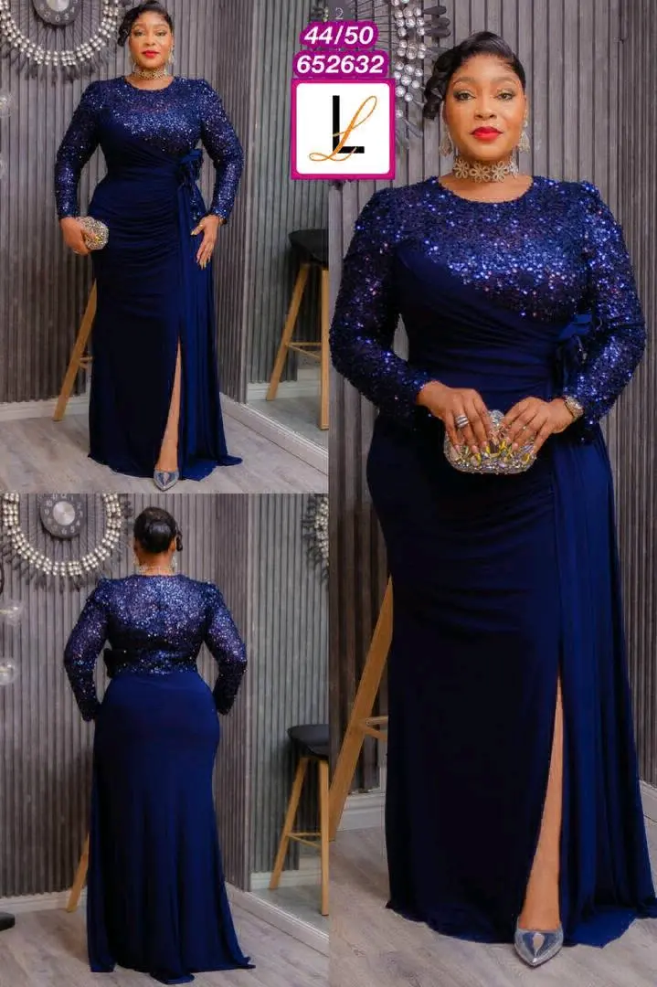 Long Evening Dress with Sequined Sleeves thumbnail 4