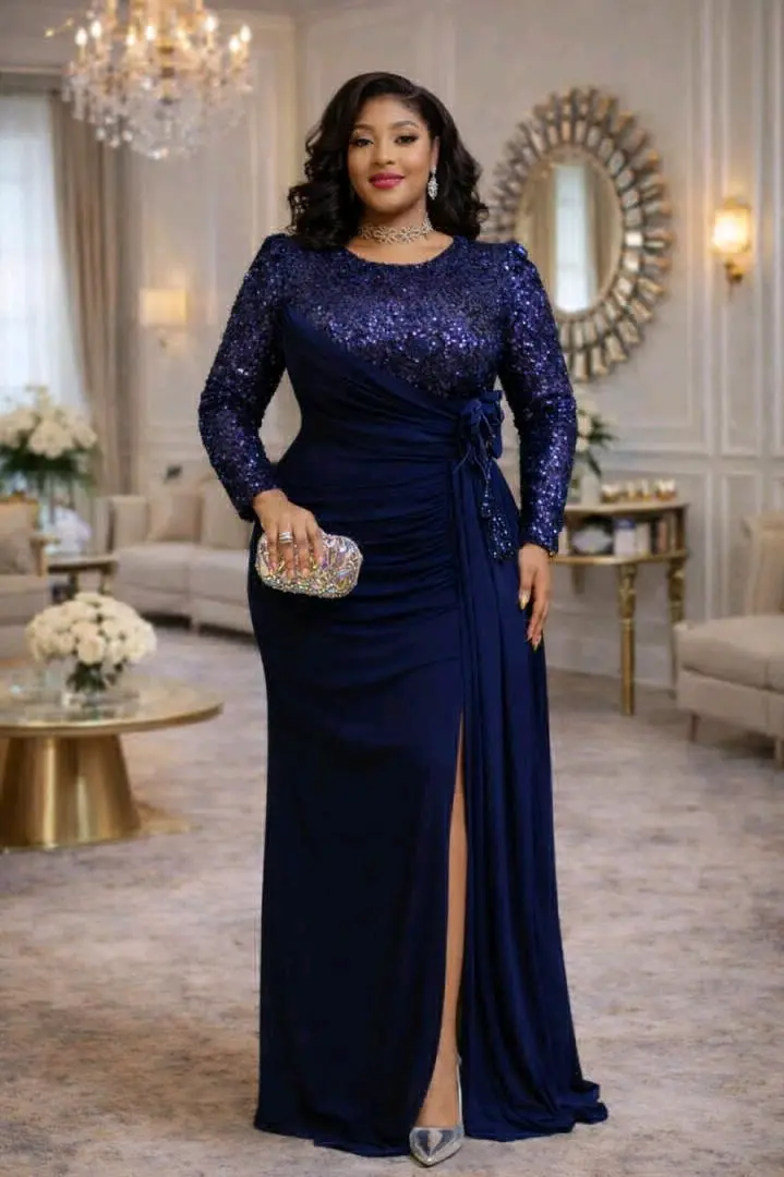 Long Evening Dress with Sequined Sleeves thumbnail 6