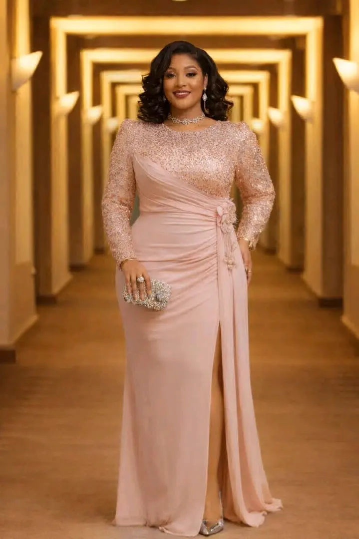 Long Evening Dress with Sequined Sleeves thumbnail 7