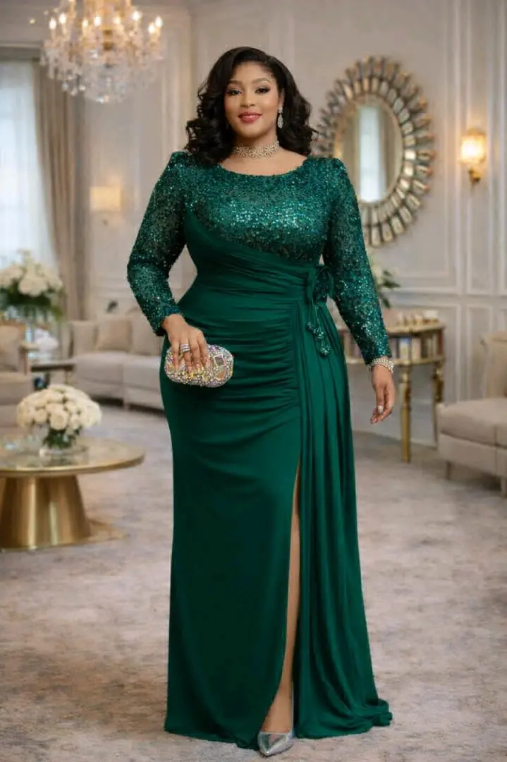 Long Evening Dress with Sequined Sleeves thumbnail 8