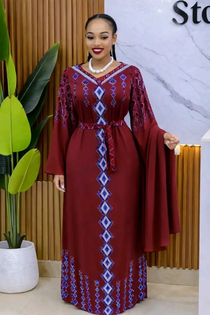 Maroon Abaya Dress with Embroidery
