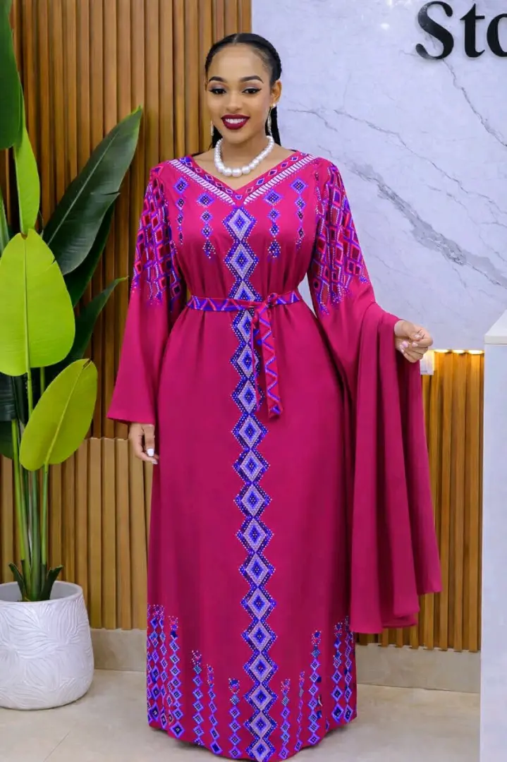 Maroon Abaya Dress with Embroidery thumbnail 3
