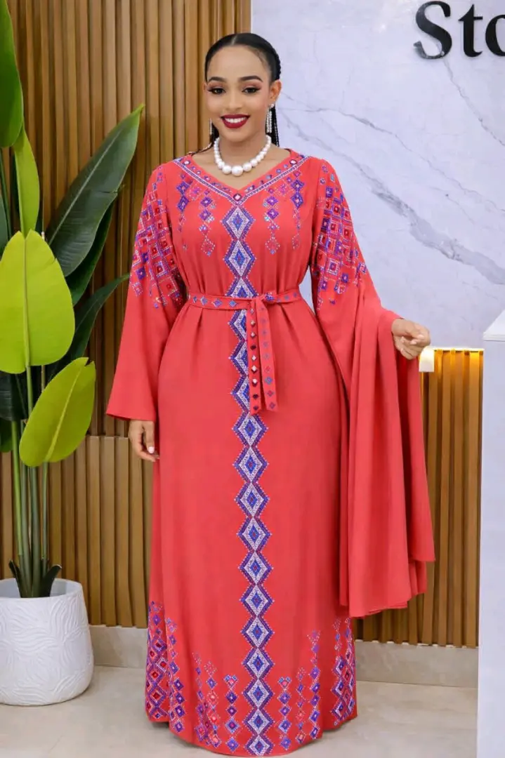 Maroon Abaya Dress with Embroidery thumbnail 7