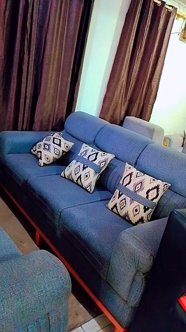 Modern Blue Upholstered Sofa thumbnail 5