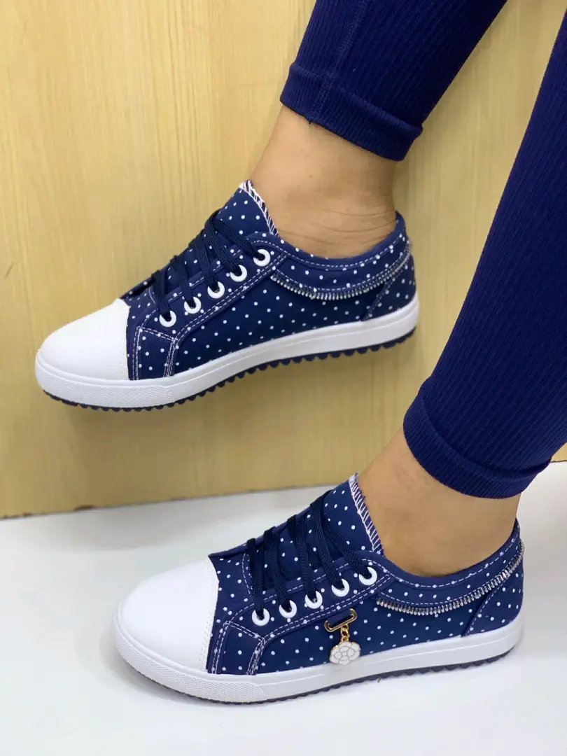 Navy Blue Polka-Dot Canvas Sneakers