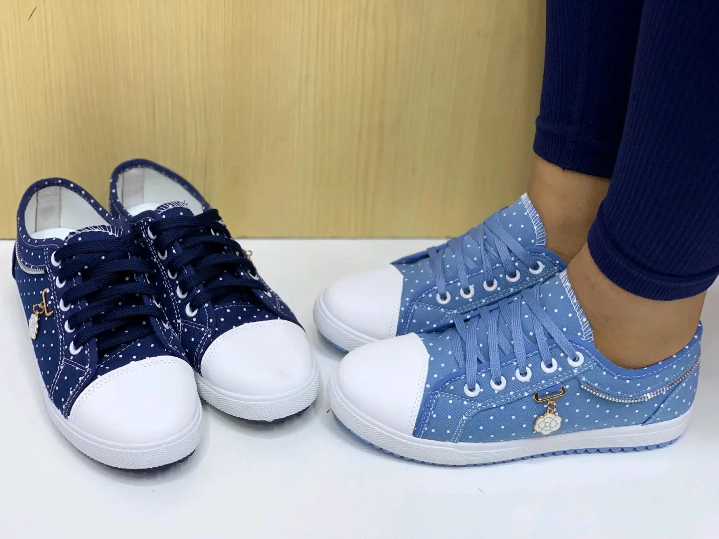 Navy Blue Polka-Dot Canvas Sneakers thumbnail 2