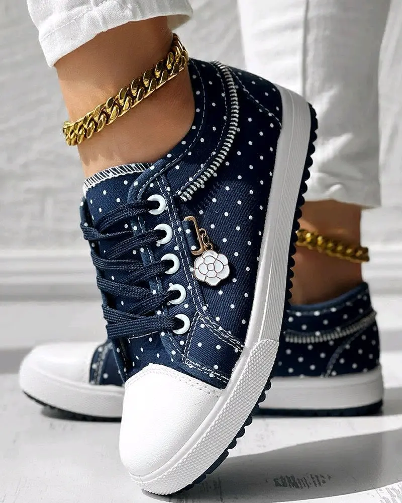 Navy Blue Polka-Dot Canvas Sneakers thumbnail 3