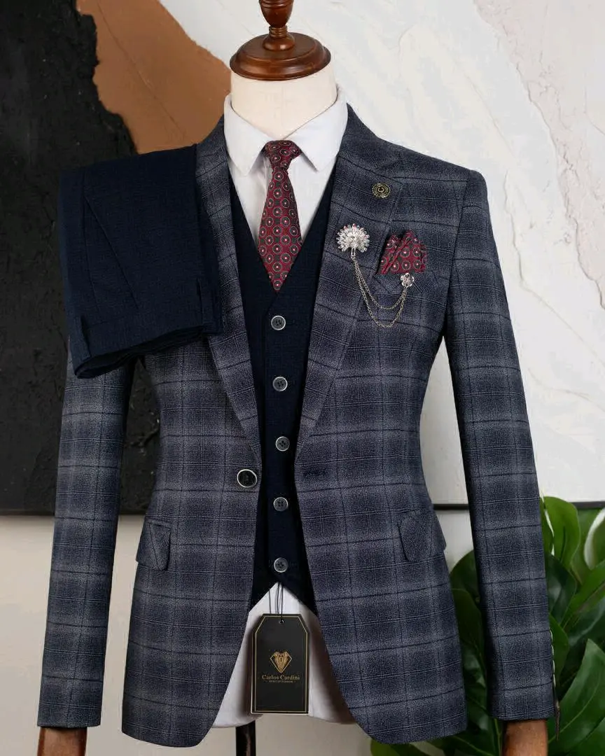 Carlos Cardini Brown Plaid Three-Piece Men's Suit thumbnail 5