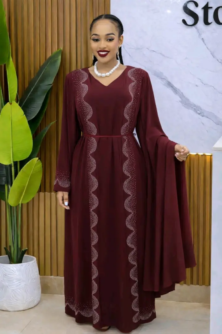 Maroon Abaya Dress with Embellishments