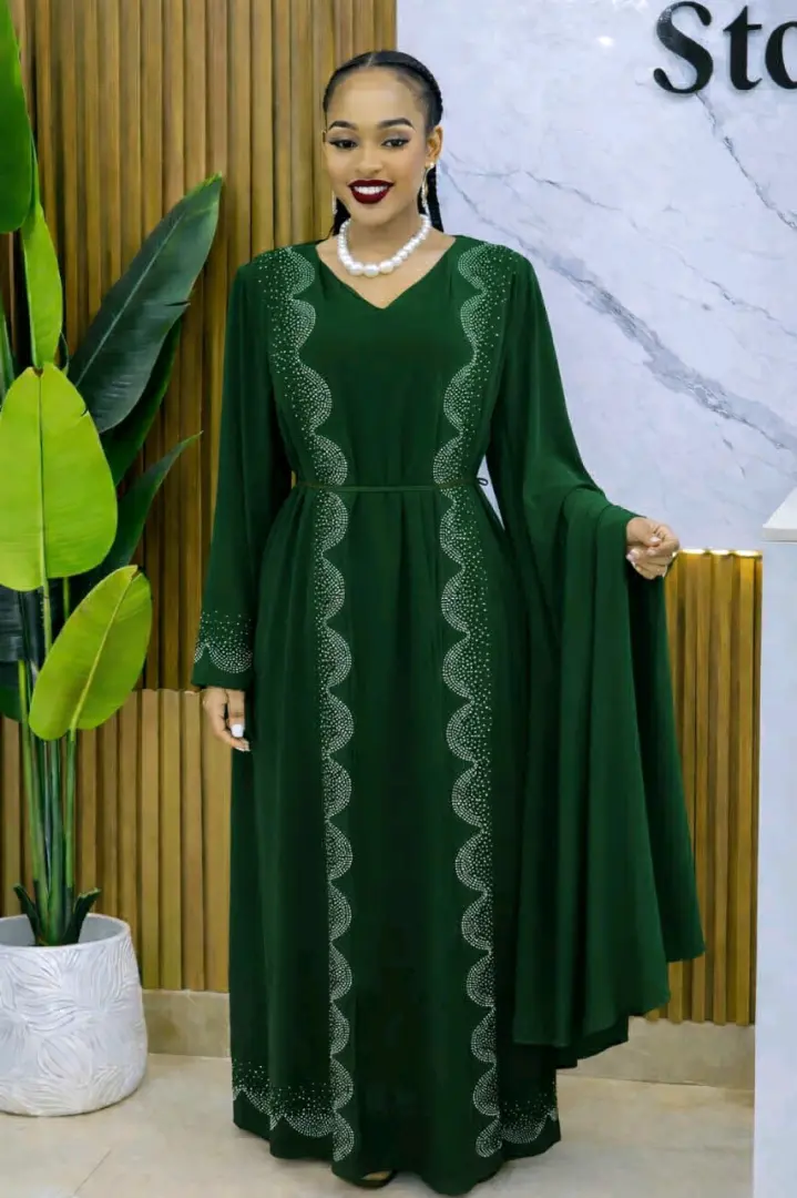 Maroon Abaya Dress with Embellishments thumbnail 2
