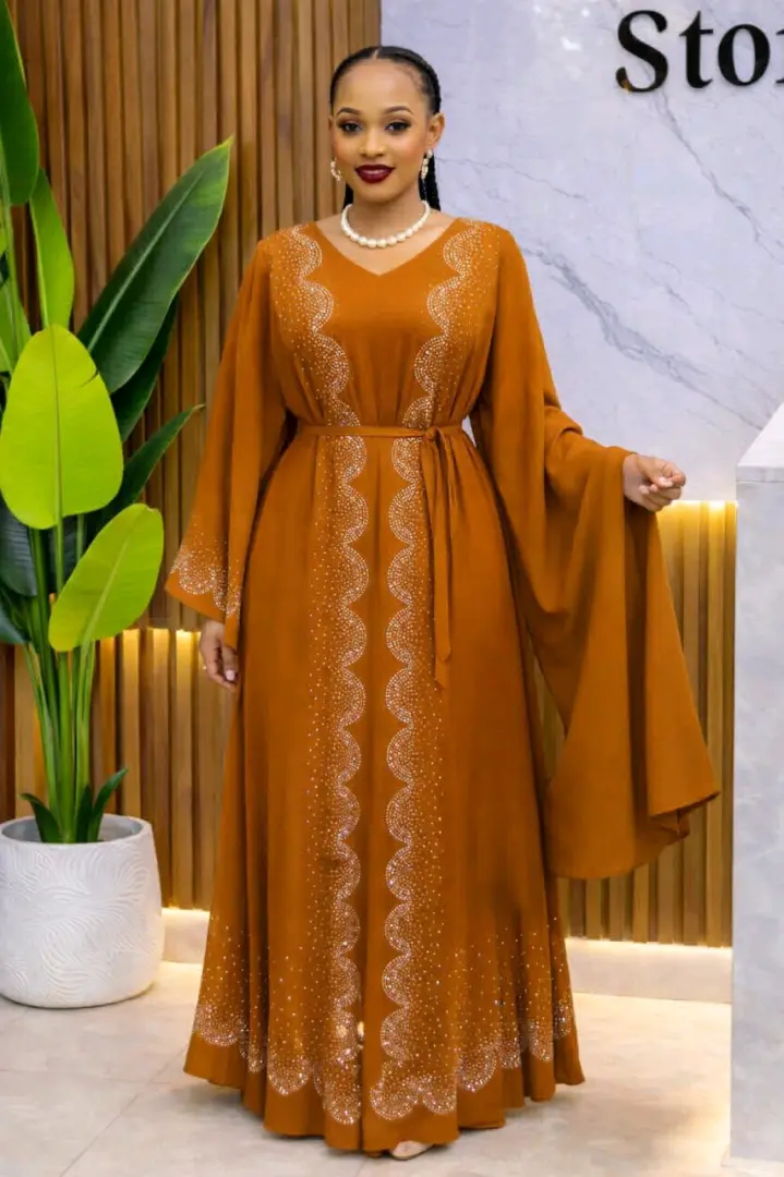 Maroon Abaya Dress with Embellishments thumbnail 5