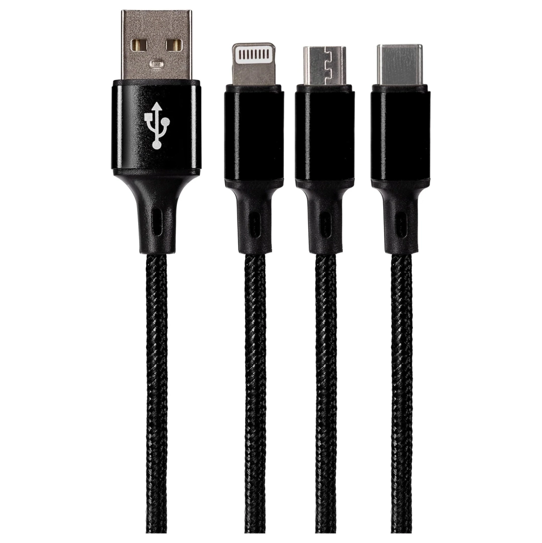 Black Braided Multi-Connector USB Charging Cable