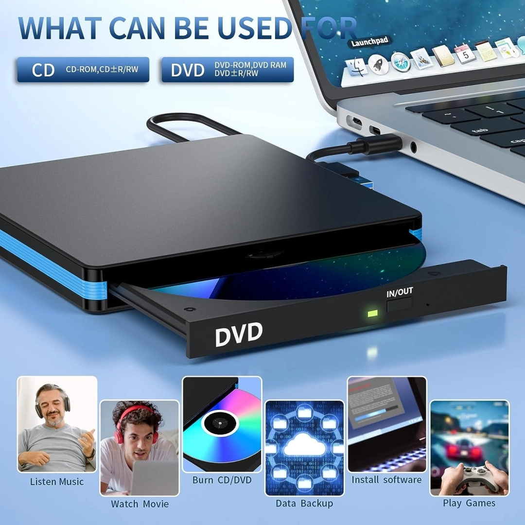 External Black DVD-ROM Drive for Laptops