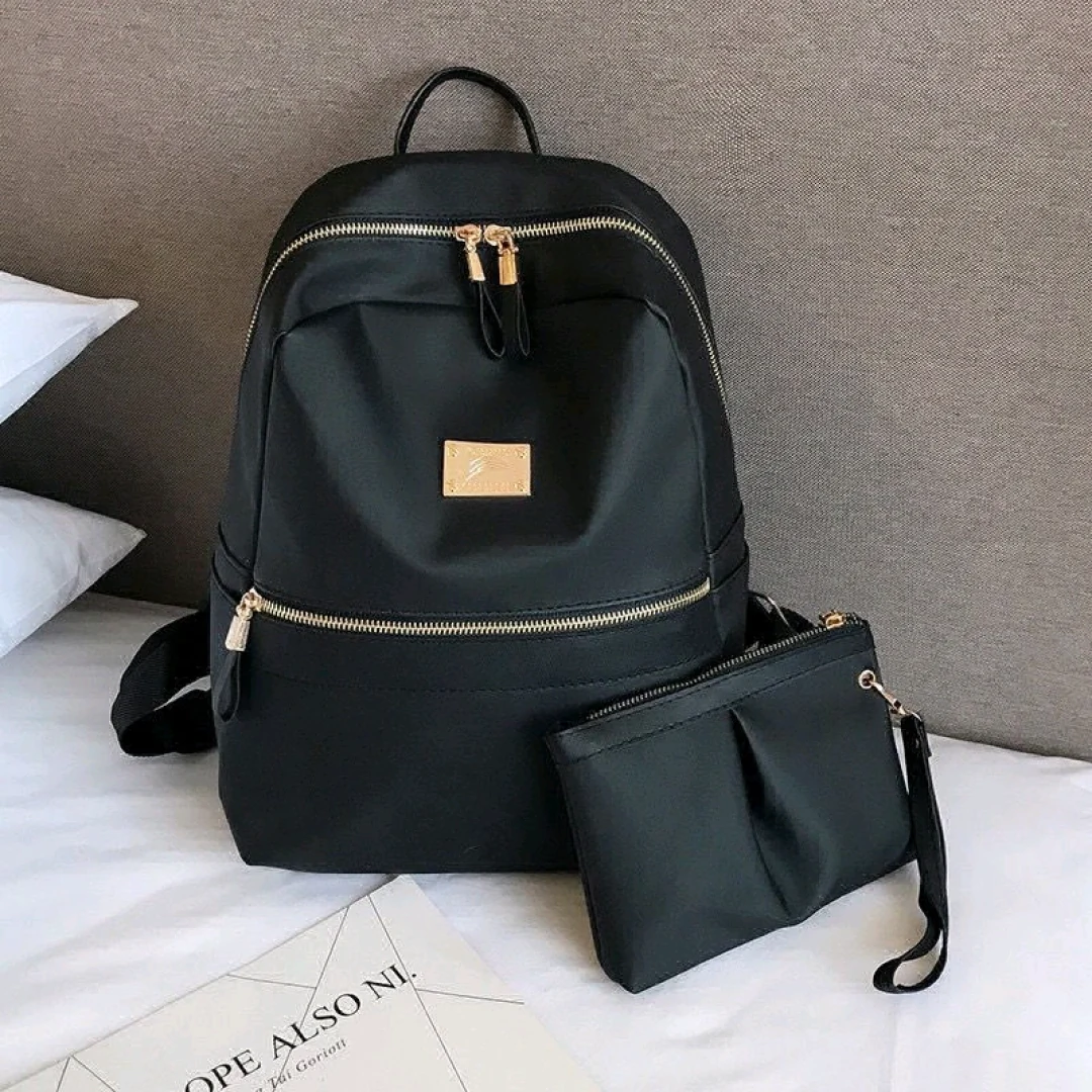Black Nylon/Canvas Backpack and Pouch Set