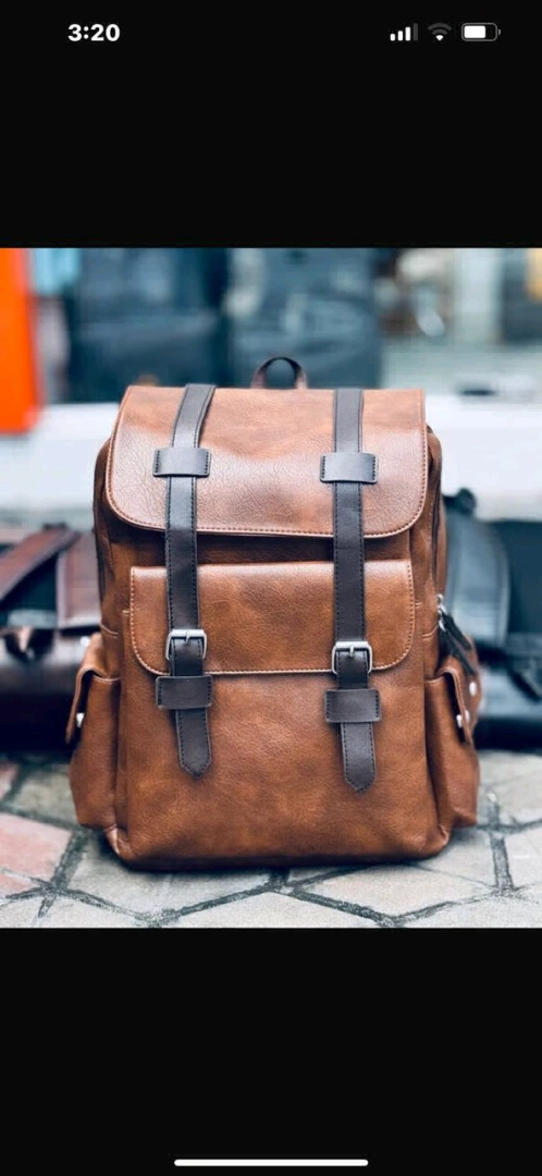 Brown Leather Laptop Camera Backpack