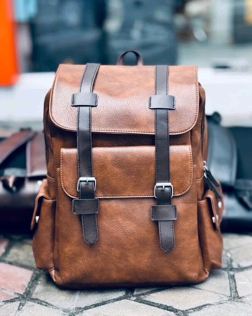 Brown Leather Laptop Camera Backpack thumbnail 2