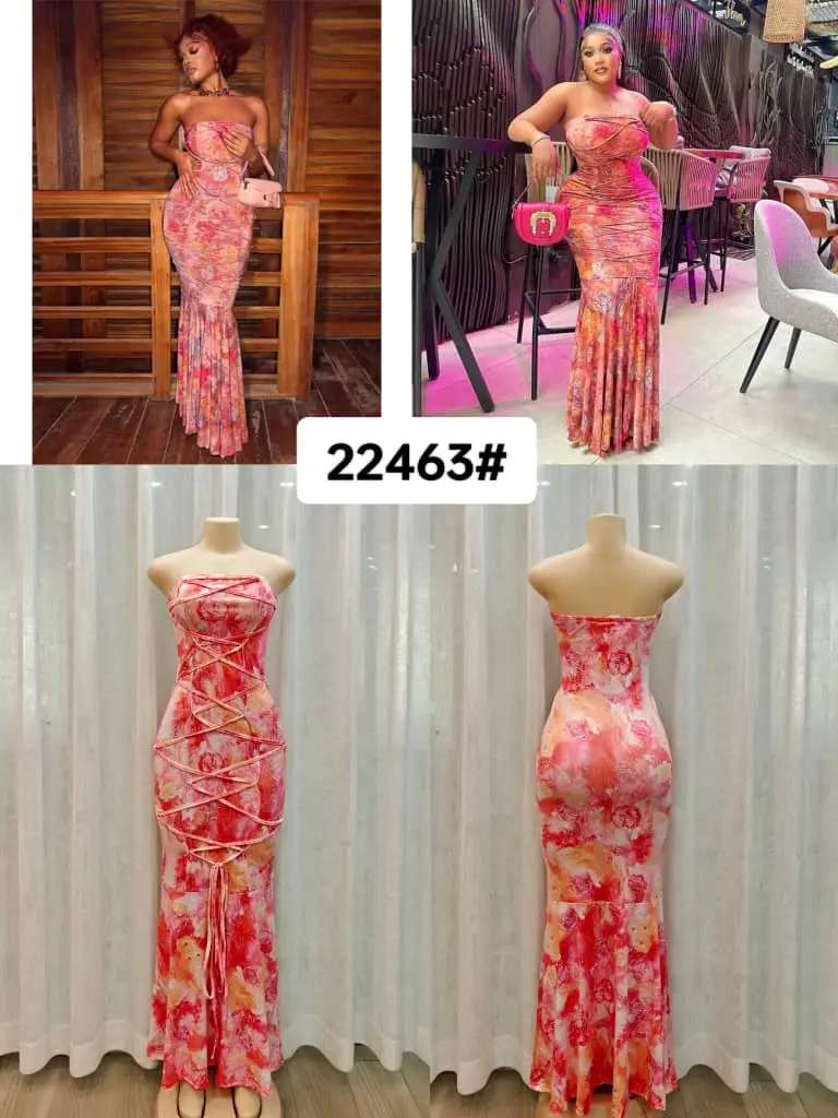 Long Strapless Colorful Print Dress