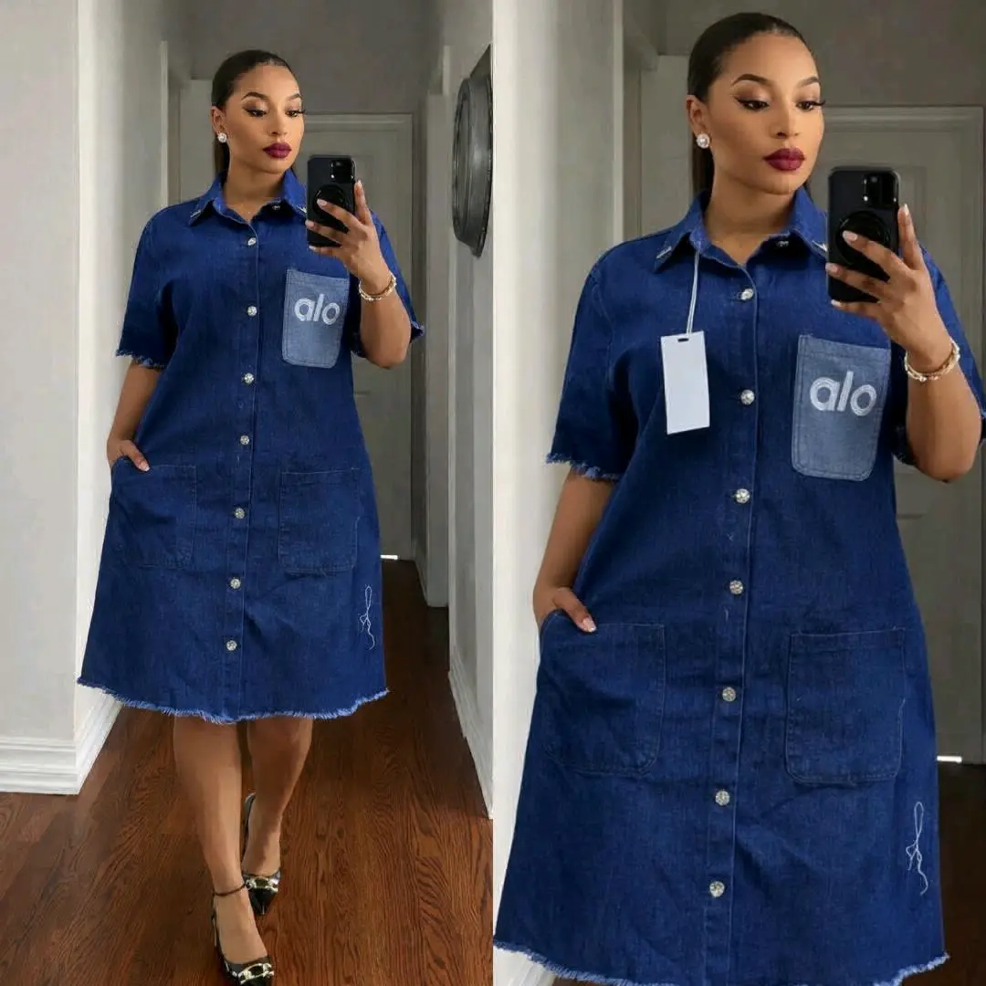 Classic Denim Dress (Blue/Black) thumbnail 2