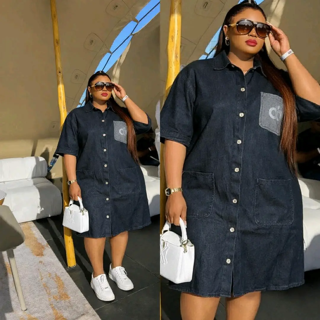 Classic Denim Dress (Blue/Black) thumbnail 3