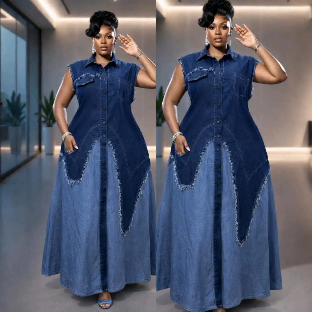 Classic Denim Dress (Blue/Black) thumbnail 4