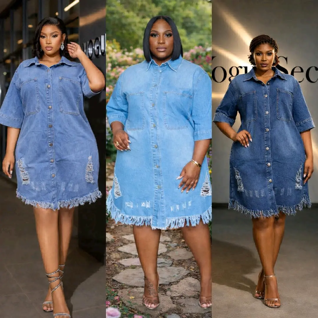 Classic Denim Dress (Blue/Black) thumbnail 5