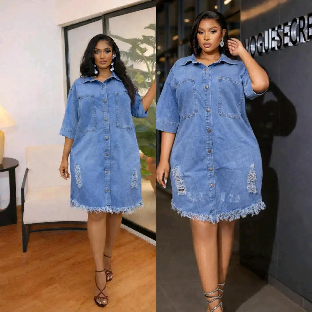Classic Denim Dress (Blue/Black) thumbnail 6