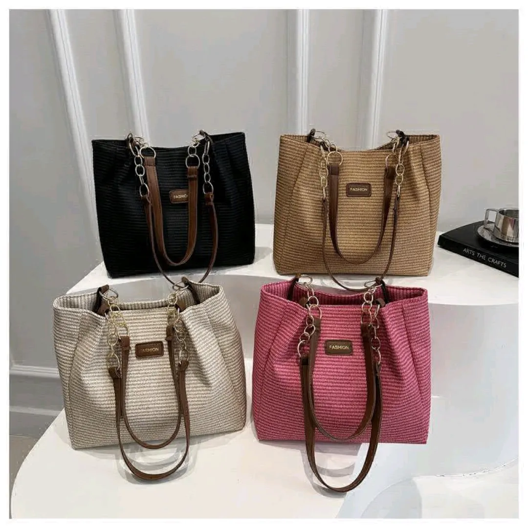 Four Woven Tote/Shoulder Handbags (Black, Brown, Beige, Pink)