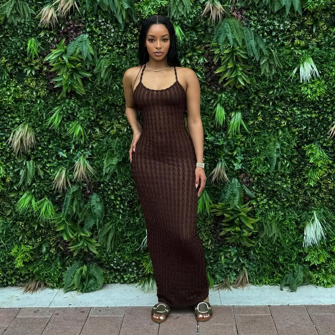 Sheer Brown Maxi Dress thumbnail 5
