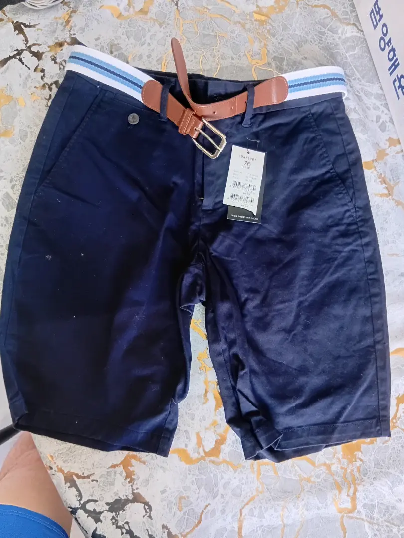 Tomstory Navy Blue Shorts with Belt