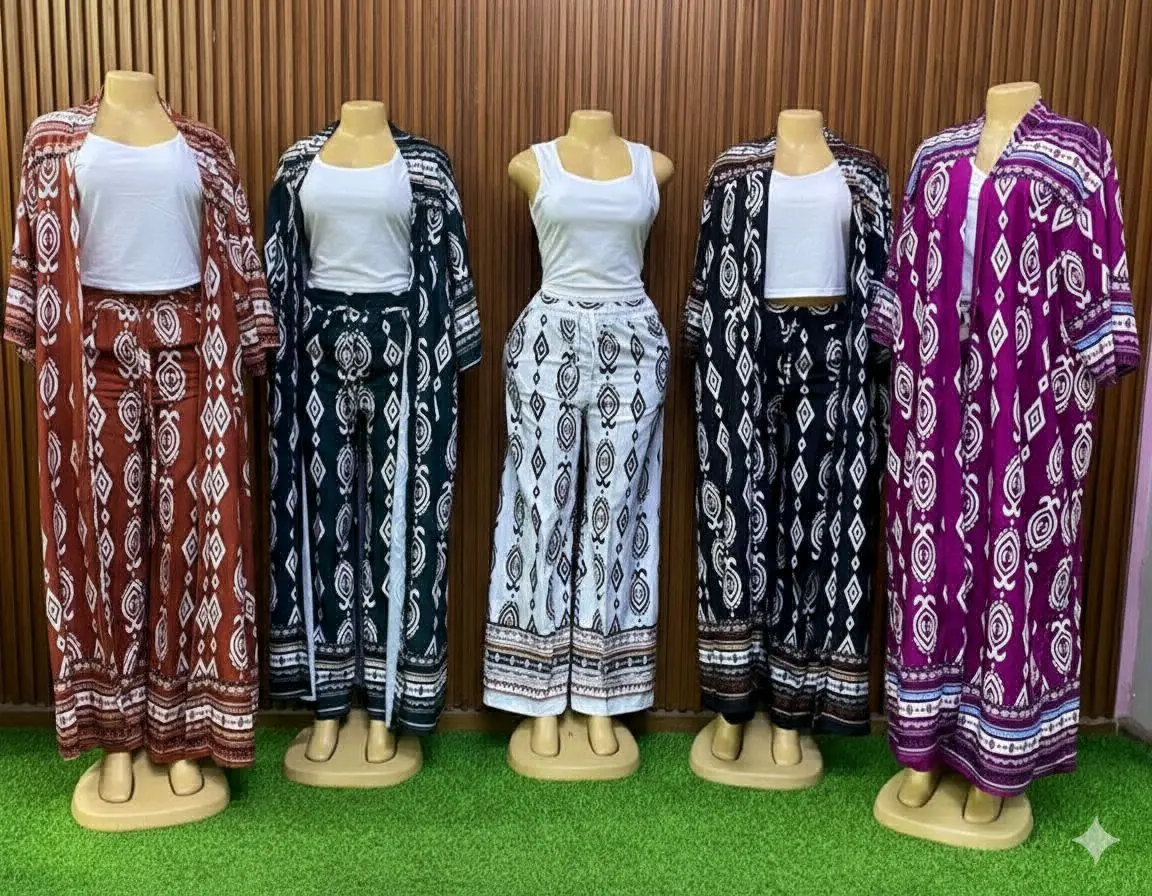 Women's Patterned Two-Piece Outfits (Trousers & Cardigan)