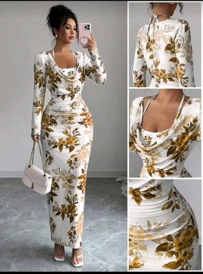 Long-Sleeved Floral Fitted Dress