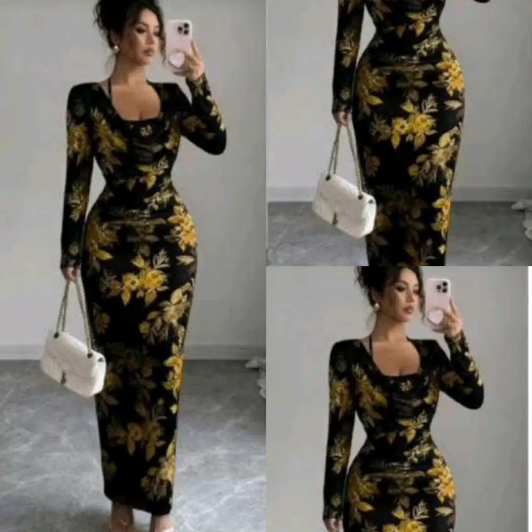 Long-Sleeved Floral Fitted Dress thumbnail 2