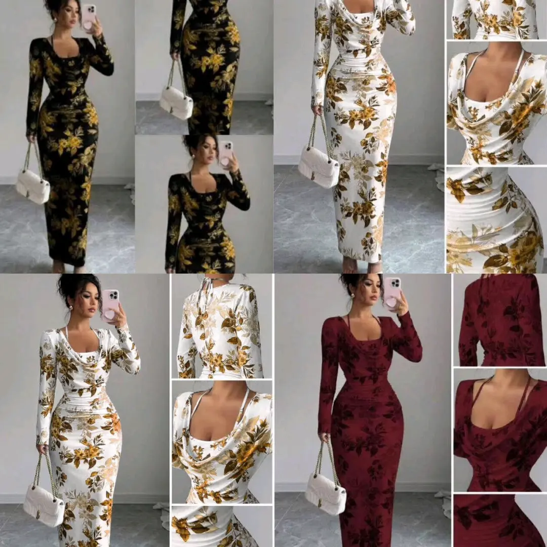 Long-Sleeved Floral Fitted Dress thumbnail 4