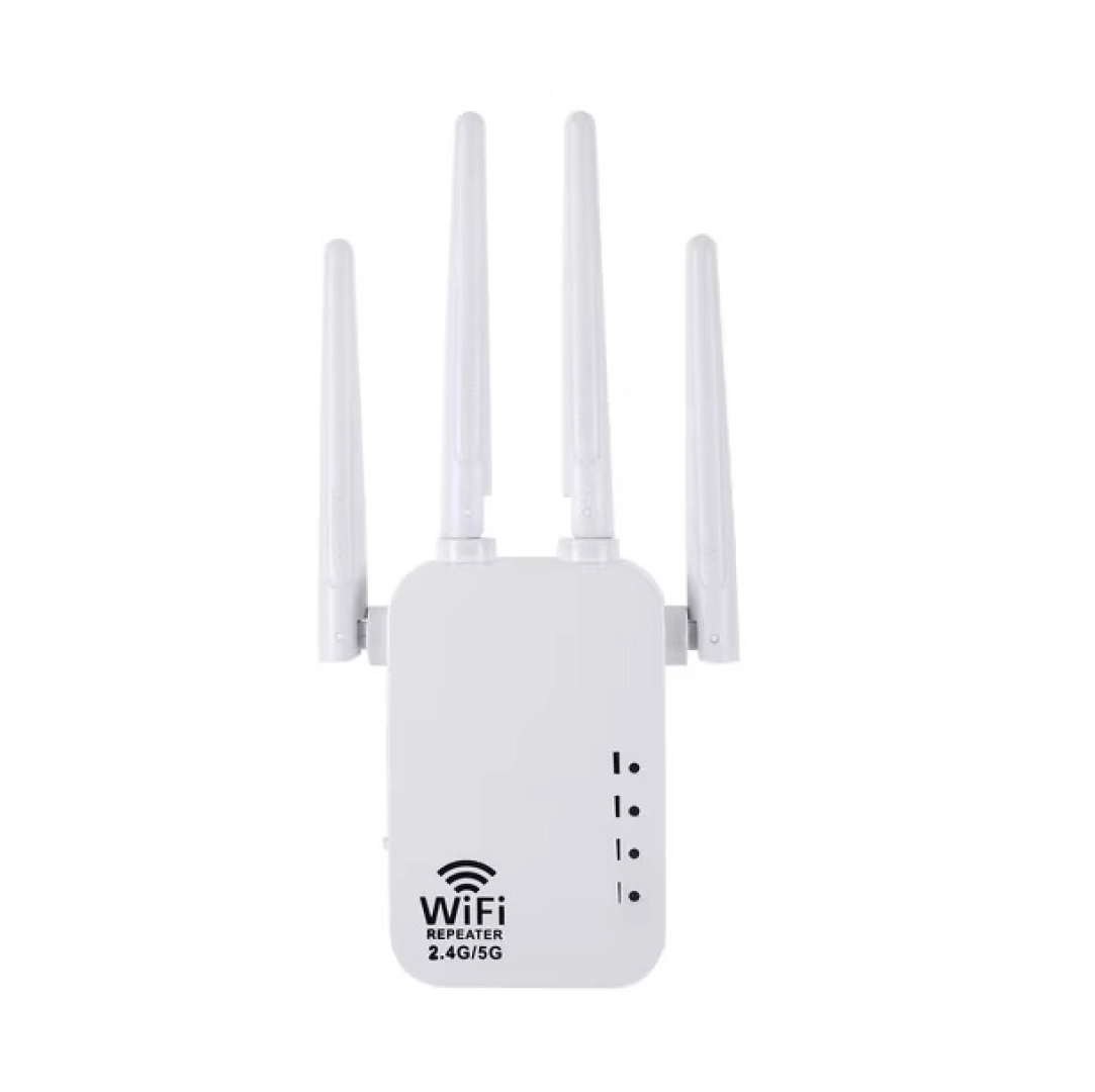 White WiFi Repeater with 4 Antennas (2.4G/5G)
