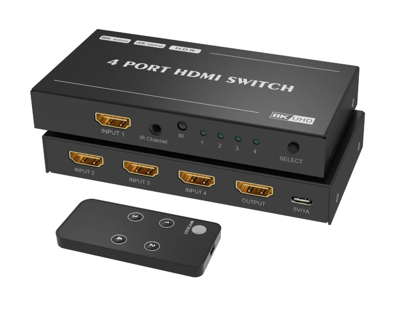 4 Port 8K UHD HDMI Switch with Remote